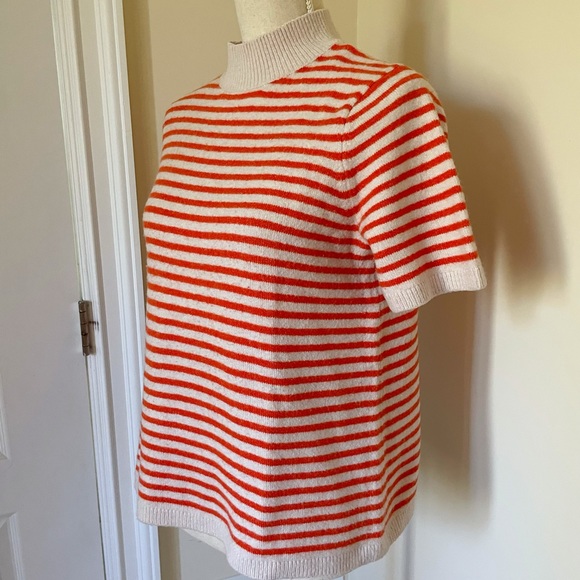 Orange and cream striped short sleeve sweater - Picture 2 of 6